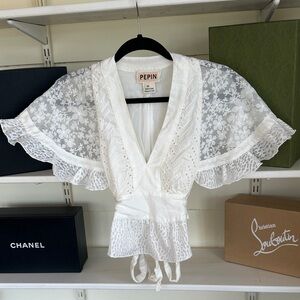 Pepin Elegant White Floral Lace Blouse